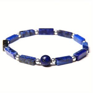 Lapis Lazuli Natural Stone Rectangular Beads Stretchable Bracelet Woven Beaded